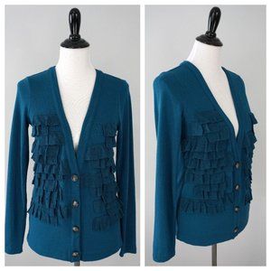 ANN TAYLOR Blue Tiered 4 Button Knit Cardigan Sweater Size XS